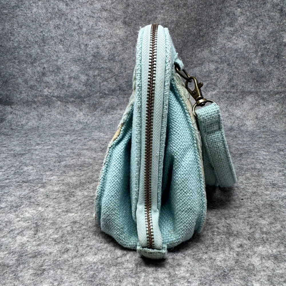 Cake Petunia Cameo Clutch Bag Women Chenille Leaf Canvas Diaper Bag Aqua Blue